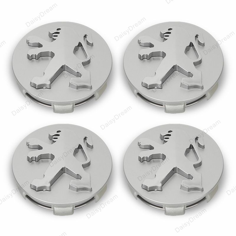 4x Cache Moyeu Peugeot 60mm Gris Logo Centre Roue jante Embleme