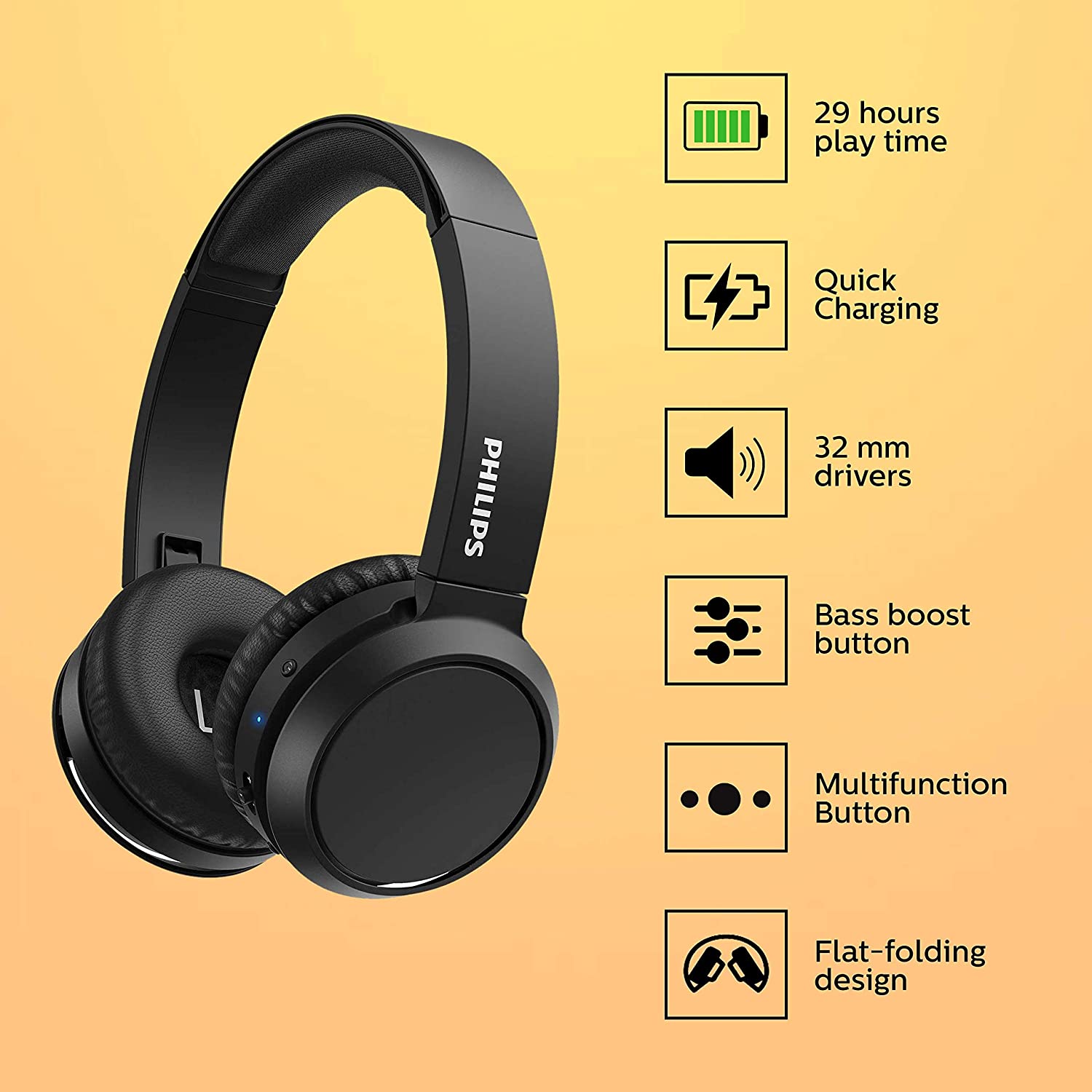 Casque Bluetooth Philips TAH4205 Noir