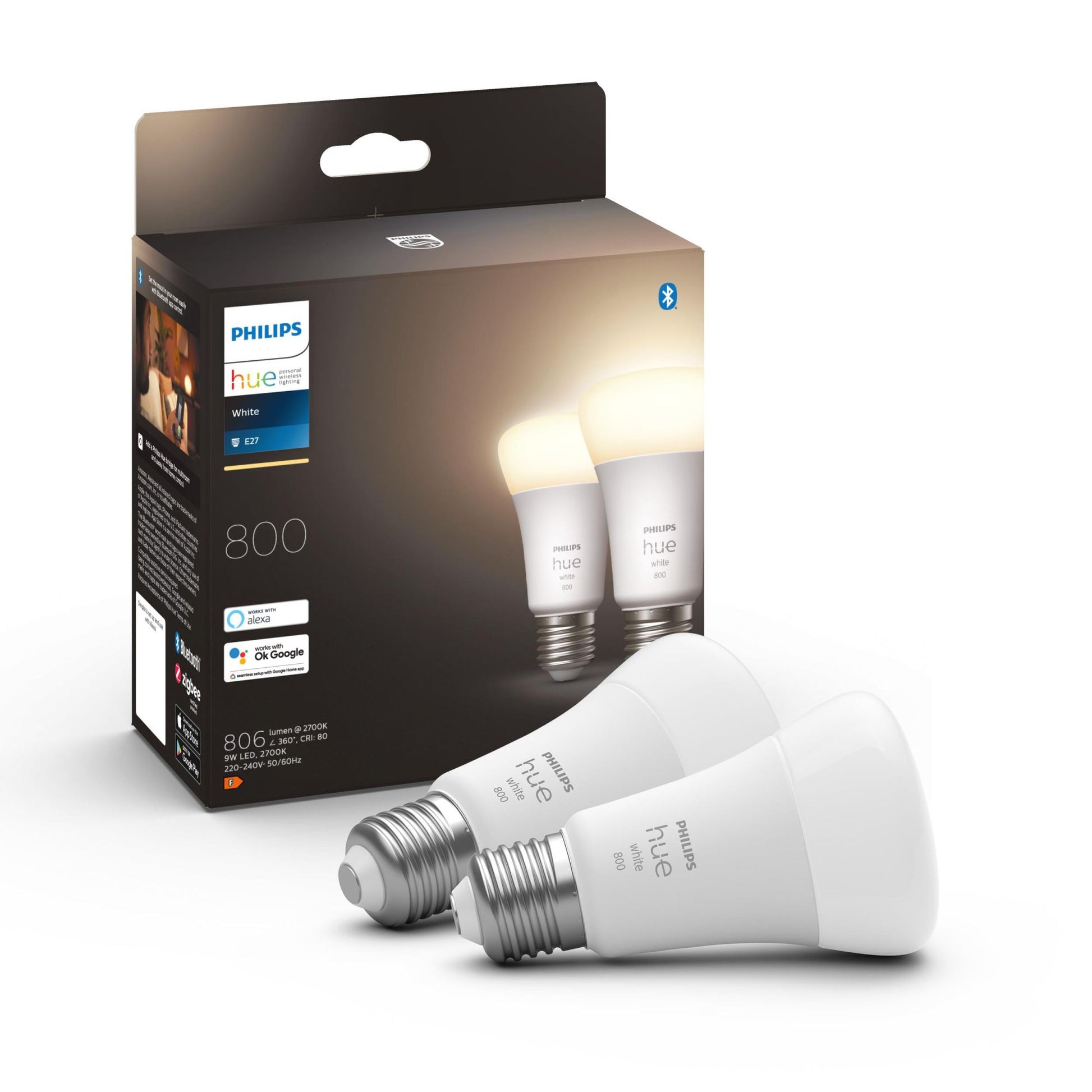 Lot de 2 Ampoule connectée Philips HUE White E27 9W 806LM