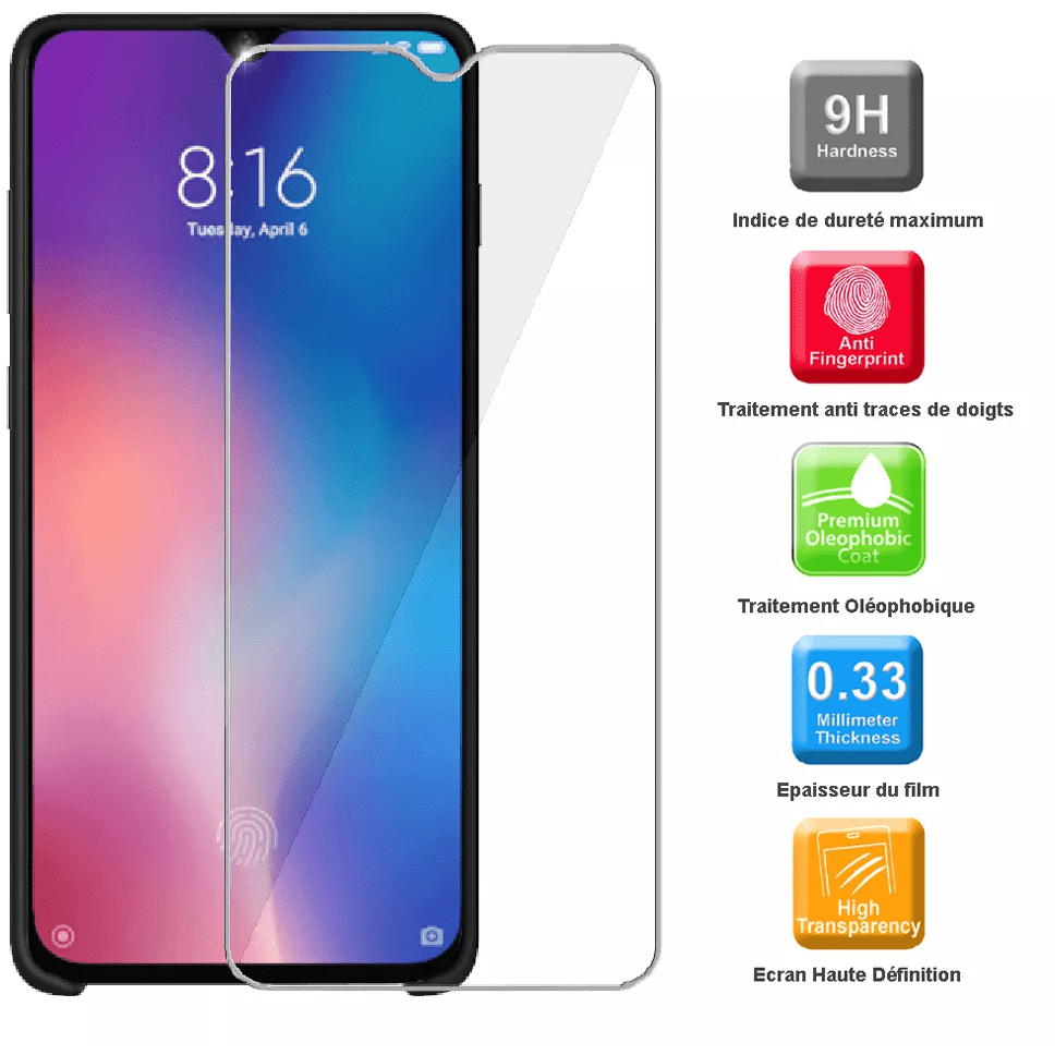 Pack Ibroz Xiaomi Mi 9 SE Coque noir + Verre trempe