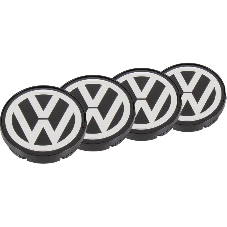 4x Cache Moyeu Volkswagen Jante Centre De Roue enjoliveur VW 55mm noir et chromé Neuf