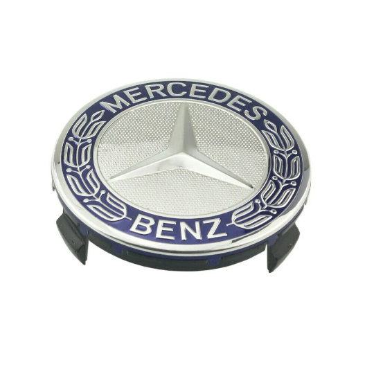 4x Cache Moyeu Mercedes 75mm Gris et bleu Logo Centre Roue jante Embleme